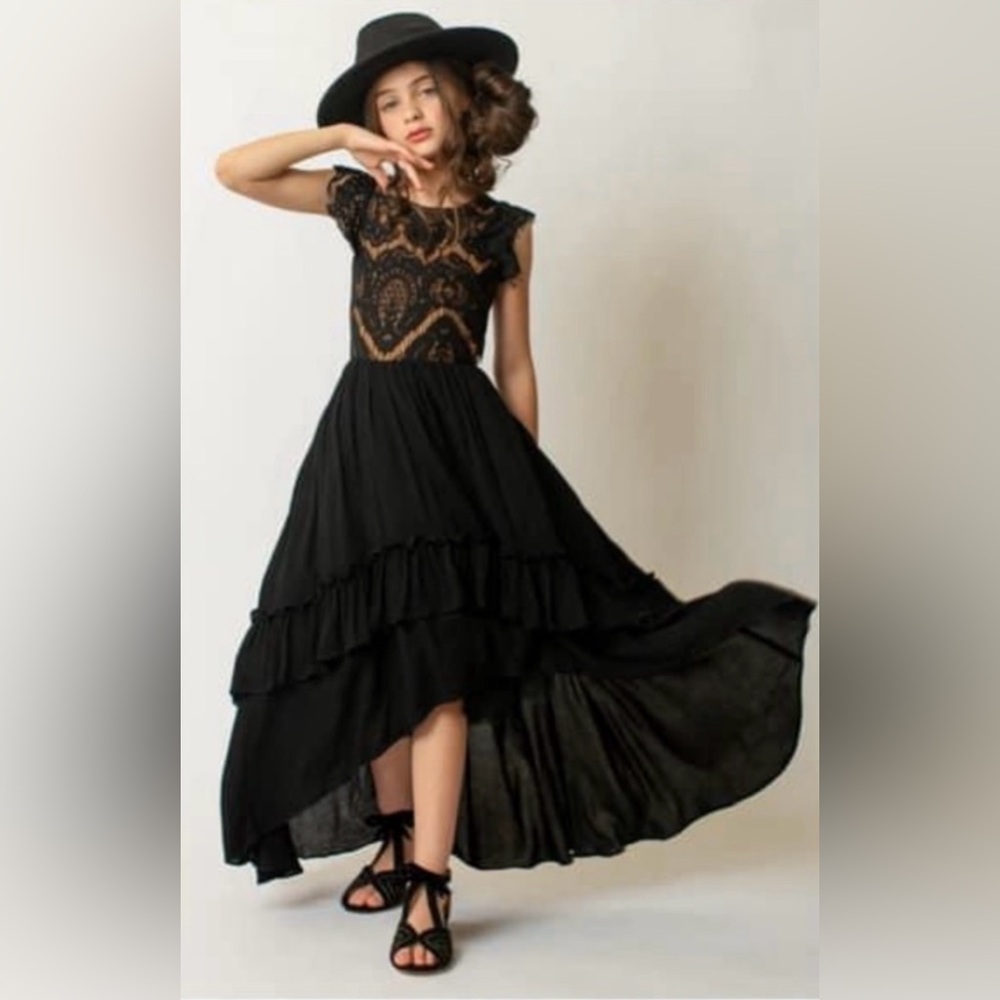 Joyfolie Black Petticoat Lace High Low Dress Elegant Lace sleeve Size 14 NEW